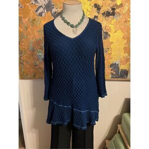 CMC Colol Me Cotton, Beautiful Blue Long Textured Stretch Peplum Tunic M